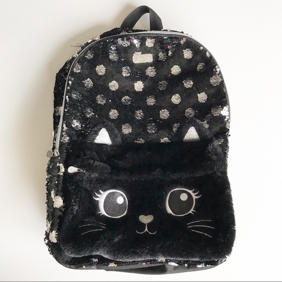 justice black cat flip sequin backpack